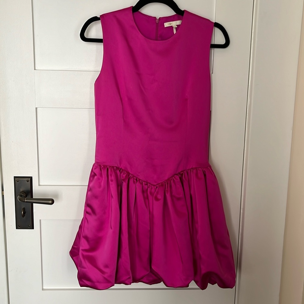 MAJE Fuchsia hot pink Barbie dropped waist mini cocktail dress satin 36 small